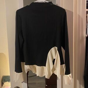 Black and Cream Ruffled Sweater